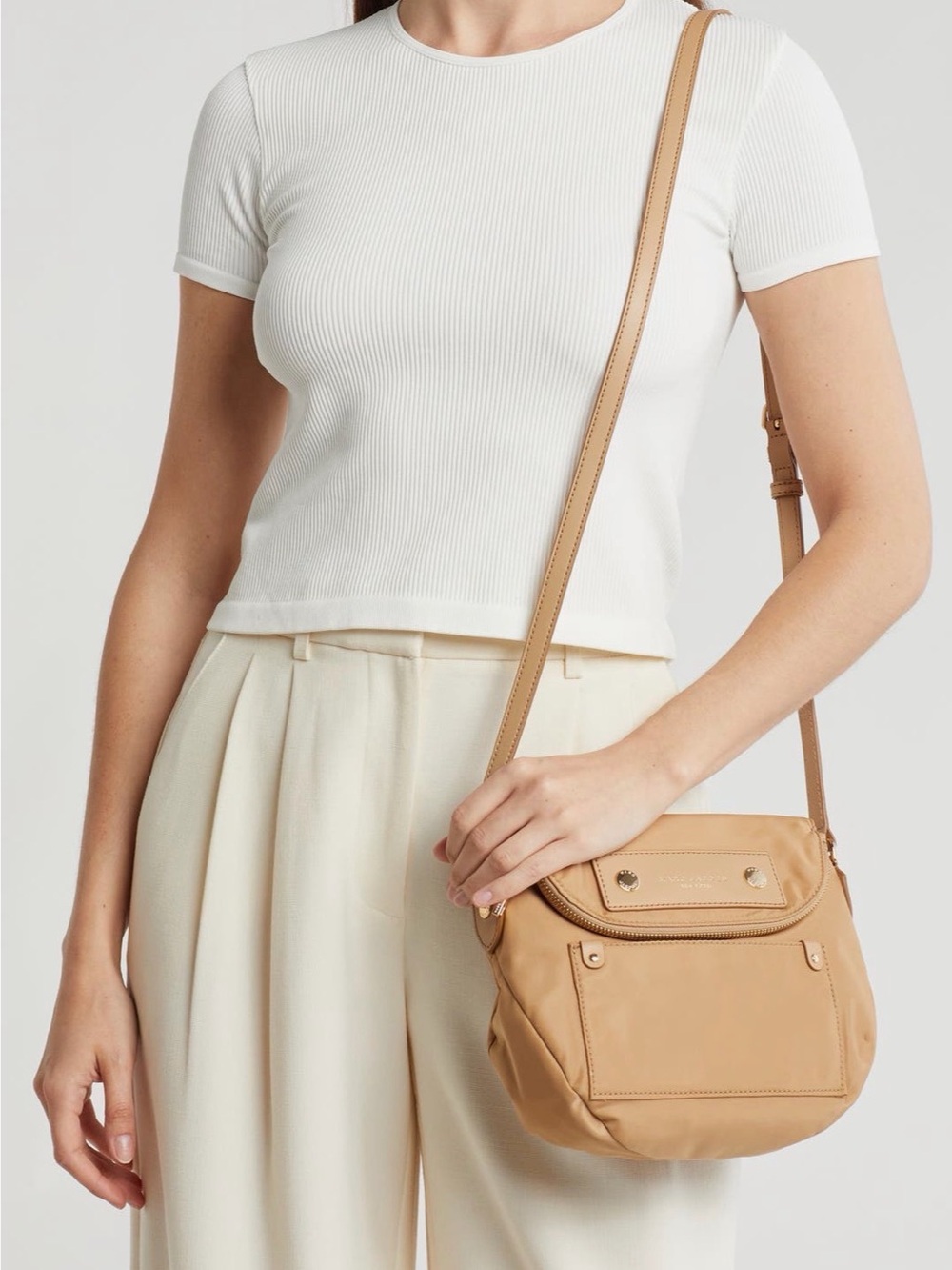 Marc Jacobs Light Beige Crossbody Bag with Gold Accents